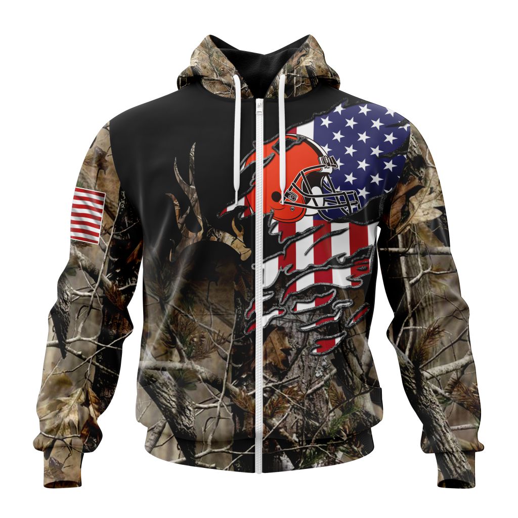 Customized Nfl Cleveland Browns Special Camo Realtree Hunting Custom Zip Hoodie