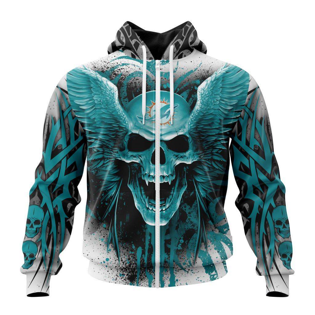 Nfl Miami Dolphins Special Kits With Skull Art Custom Zip Hoodie