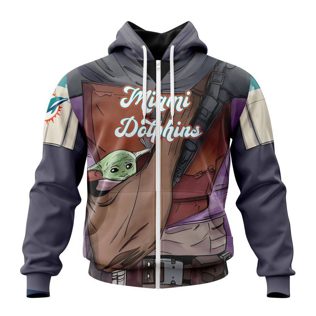 Personalized Nfl Miami Dolphins Specialized Mandalorian And Baby Yoda Zip Hoodie