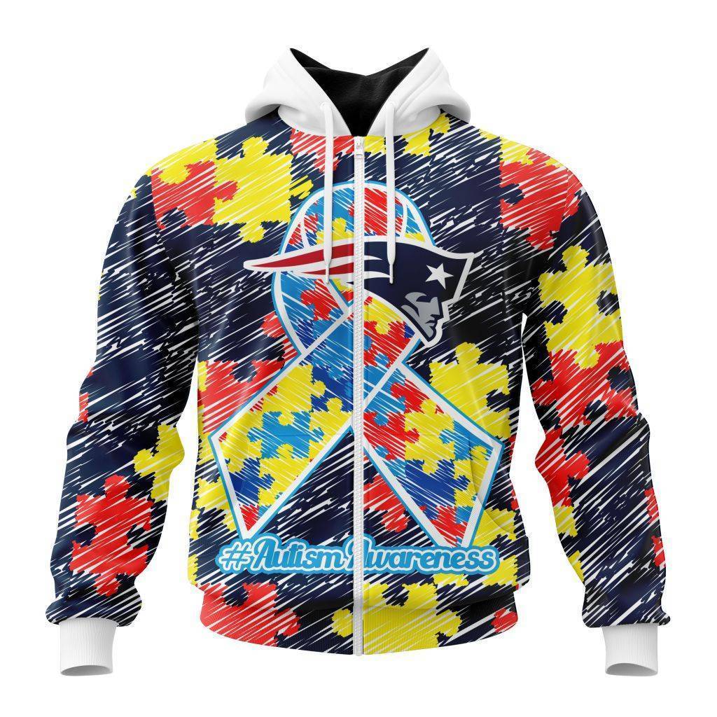 Personalized Nfl New England Patriots Puzzle Autism Awareness Zip Hoodie