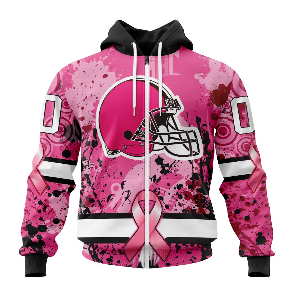 Customized Nfl Cleveland Browns I Pink I Can In October We Wear Pink Breast Cancer Custom Zip Hoodie