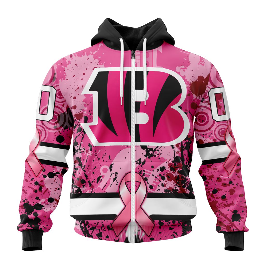 Customized Nfl Cincinnati Bengals I Pink I Can In October We Wear Pink Breast Cancer Custom Zip Hoodie