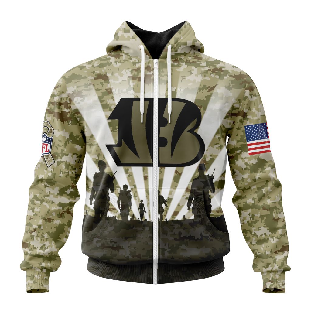 NFLCincinnati Bengals Salute To Service Honor Veterans And Their Families Custom Zip Hoodie
