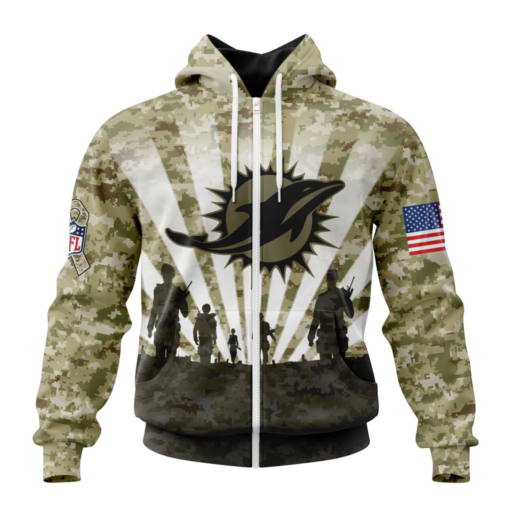 NFLMiami Dolphins Salute To Service Honor Veterans And Their Families Custom Zip Hoodie