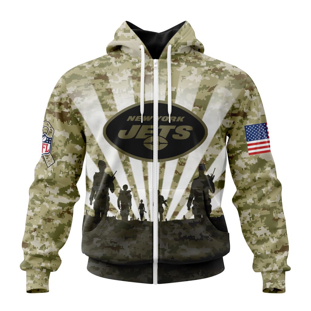 NFLNew York Jets Salute To Service Honor Veterans And Their Families Custom Zip Hoodie
