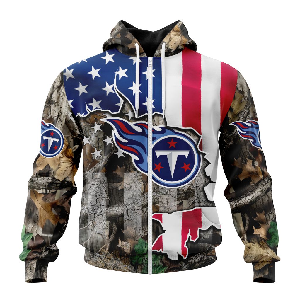 Nfl Tennessee Titans Usa Flag Camo Realtree Hunting Custom Zip Hoodie