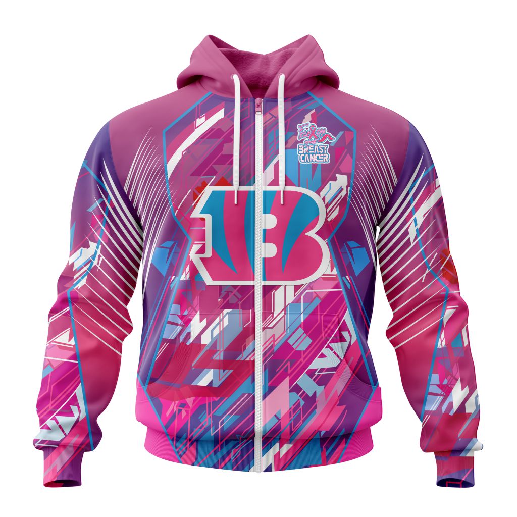 Customized Nfl Cincinnati Bengals I Pink I Can Fearless Again Breast Cancer Zip Hoodie