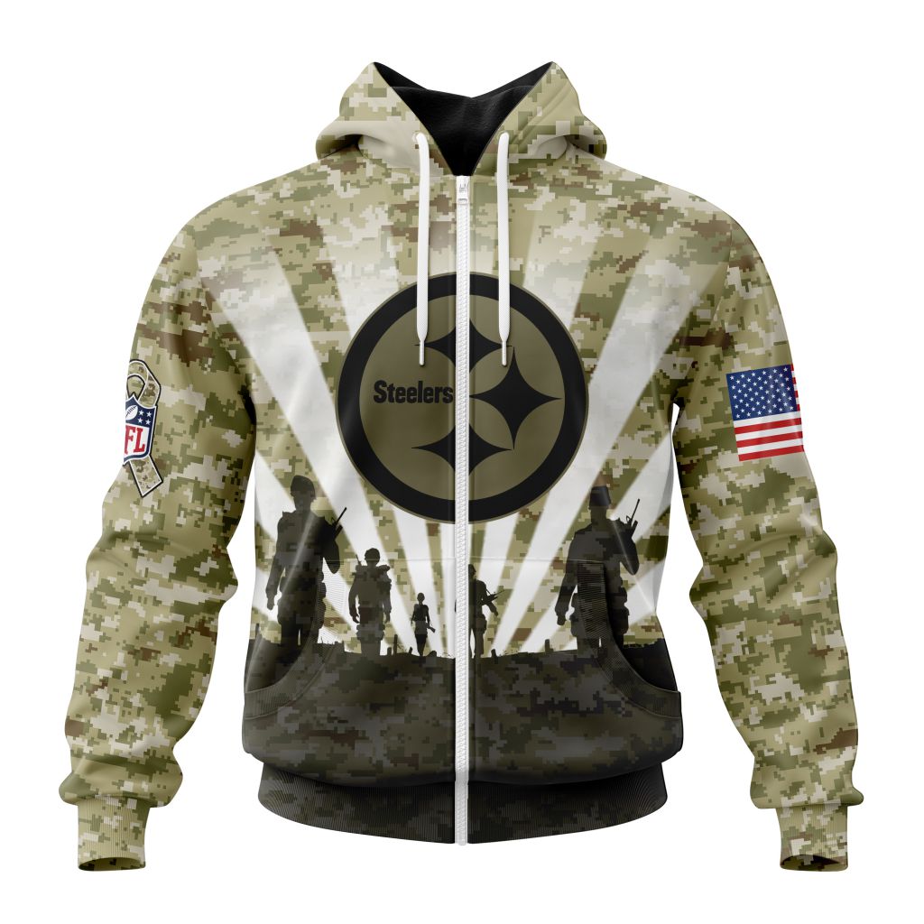 NFLPittsburgh Steelers Salute To Service Honor Veterans And Their Families Custom Zip Hoodie