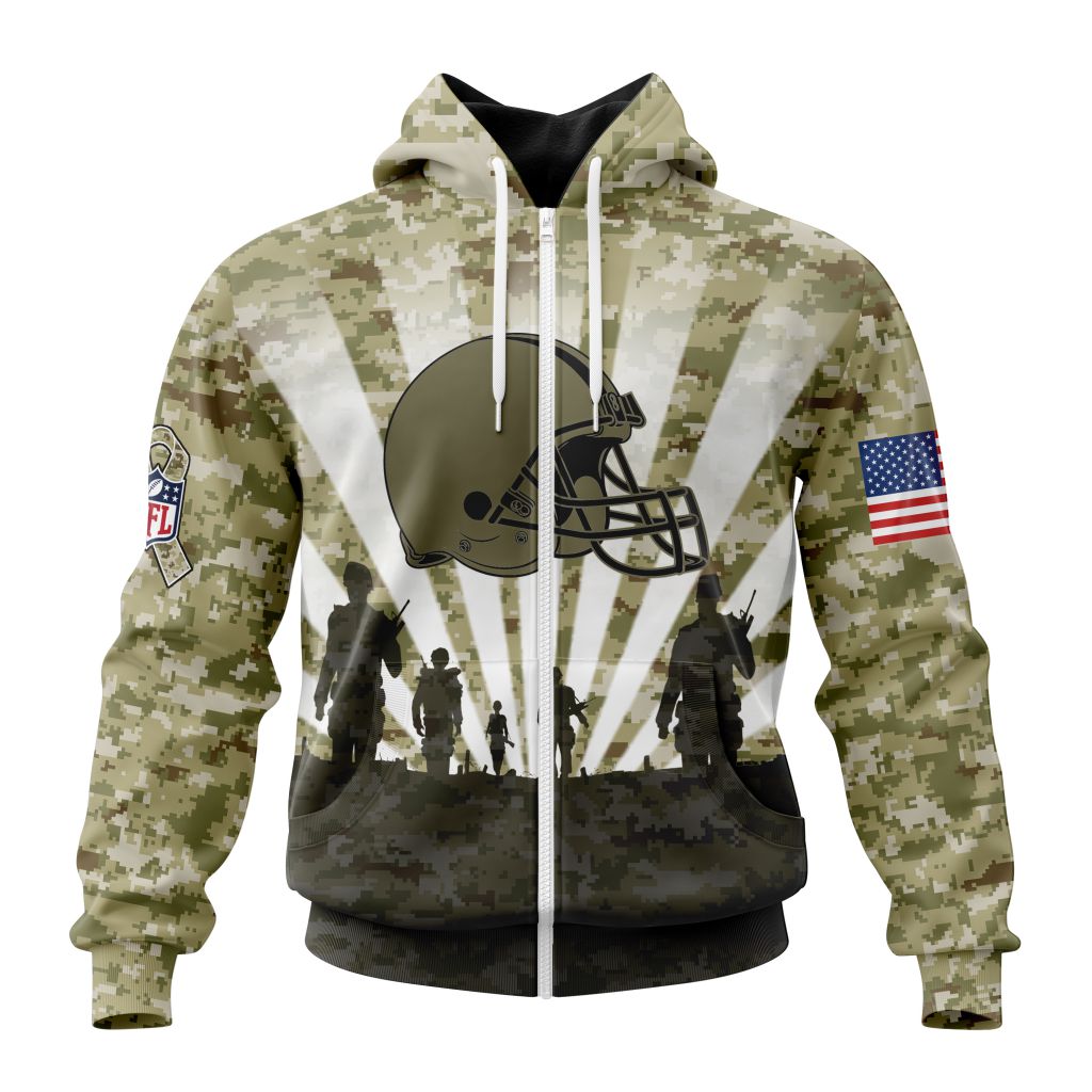 NFLCleveland Browns Salute To Service Honor Veterans And Their Families Custom Zip Hoodie