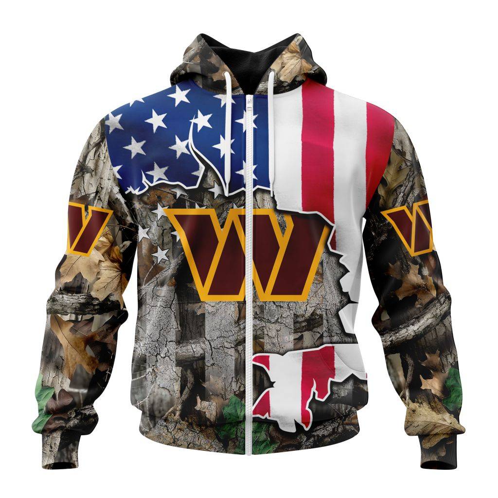 Nfl Washington Commanders Usa Flag Camo Realtree Hunting Custom Zip Hoodie