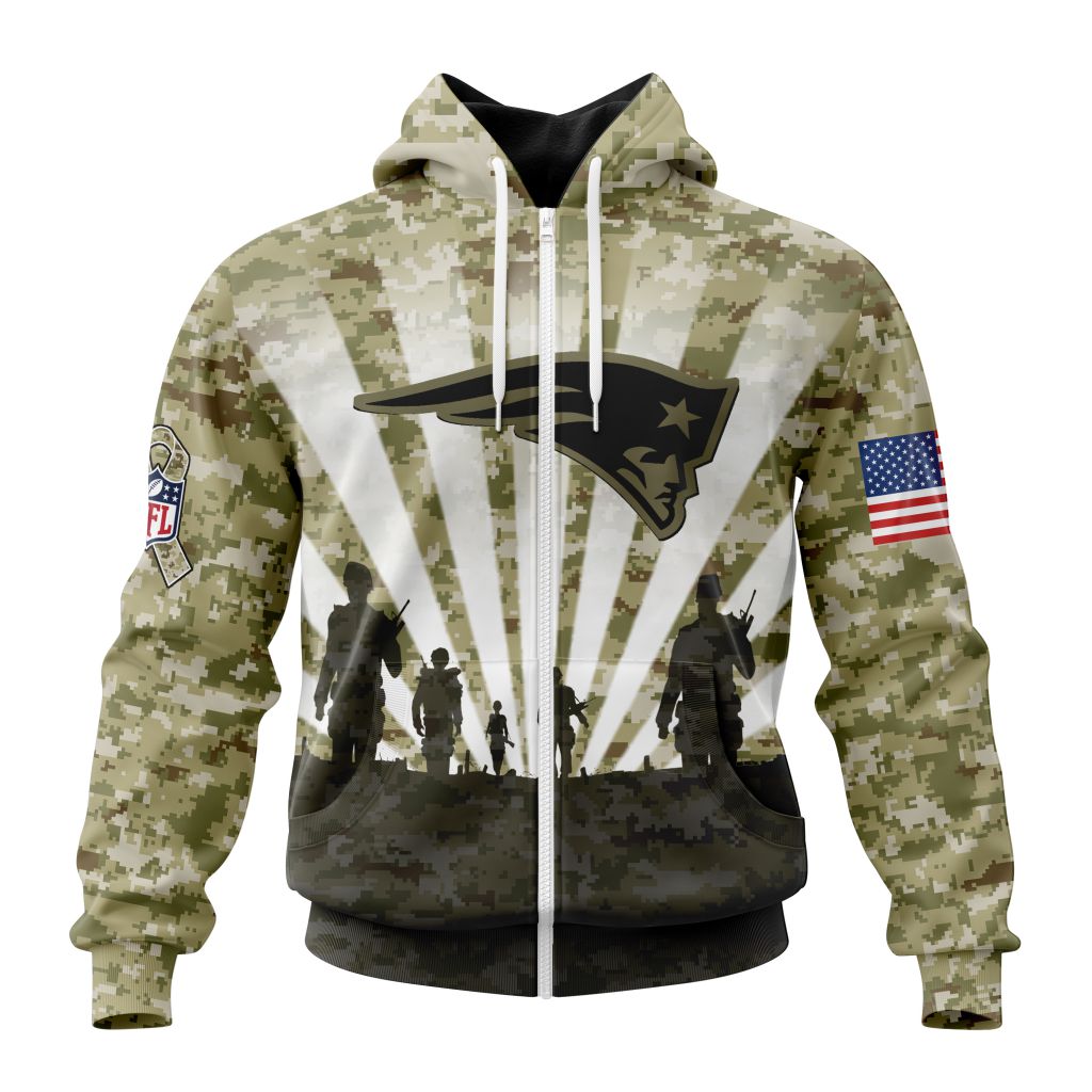 NFLNew England Patriots Salute To Service Honor Veterans And Their Families Custom Zip Hoodie