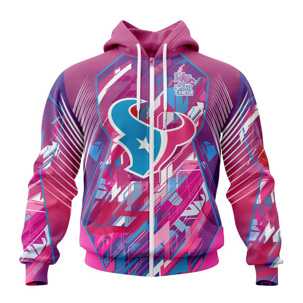 Nfl Houston Texans Breast Cancer Zip Up Hoodie