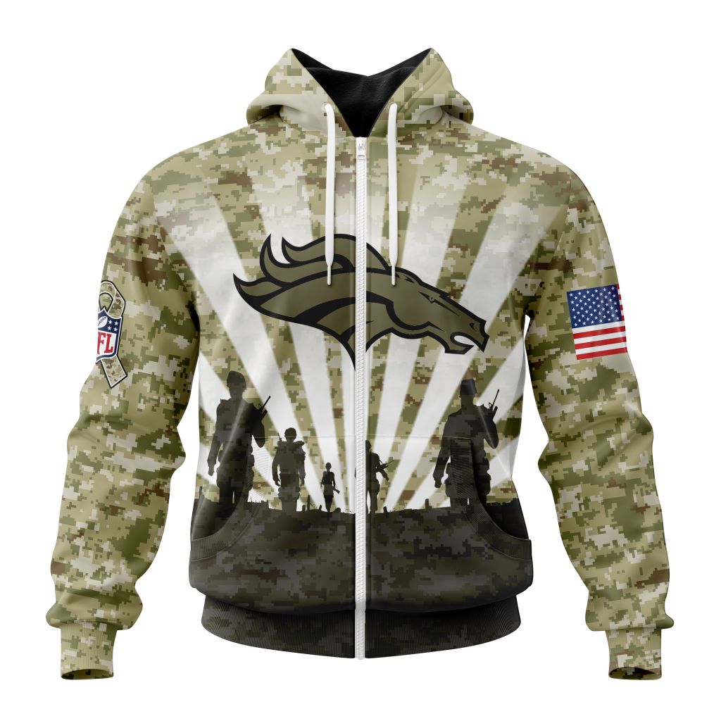 Nfl Denver Broncos Custom Name Number Veterans And Families Zip Up Hoodie
