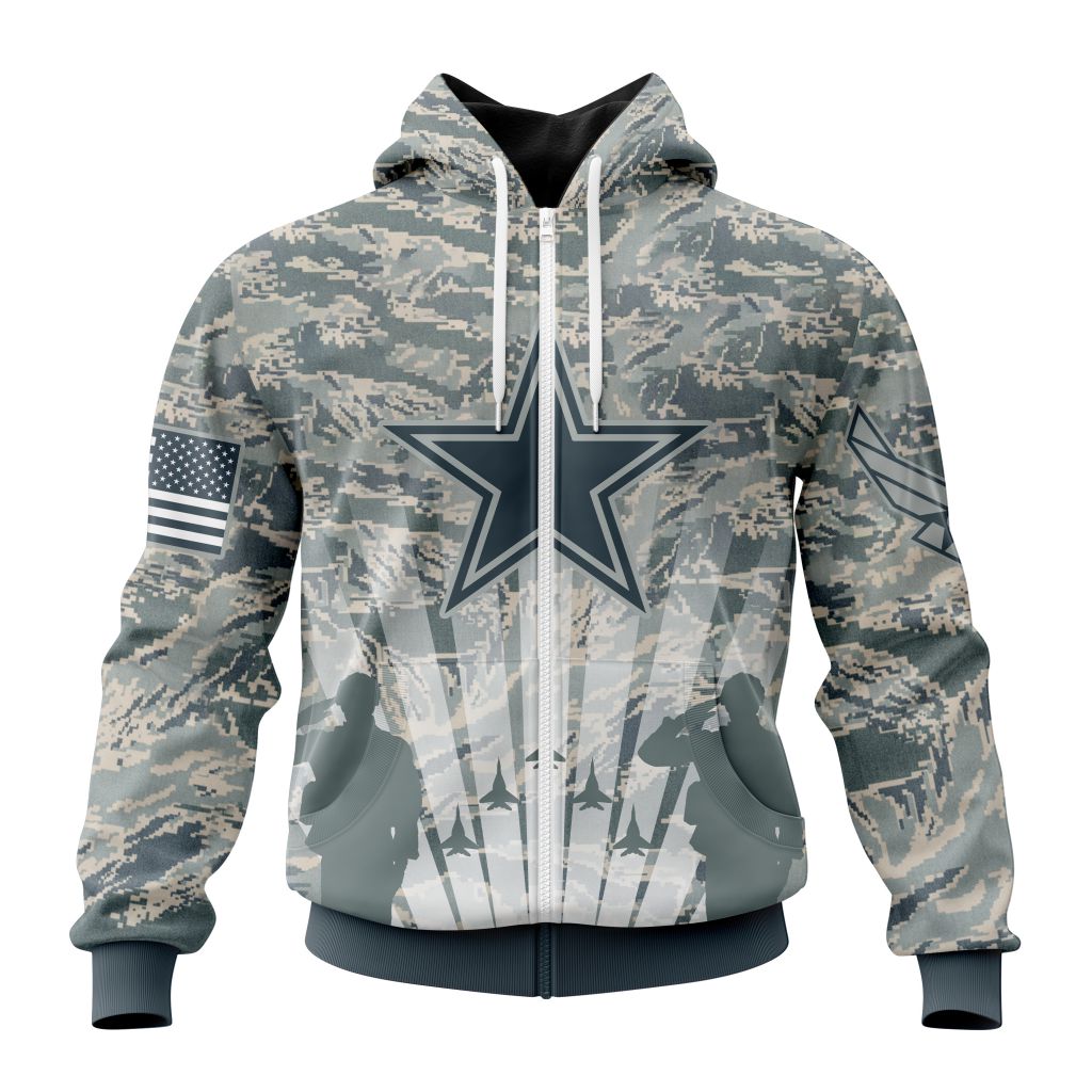 Nfl Dallas Cowboys Custom Name Number Honor Us Air Force Veterans Zip Up Hoodie