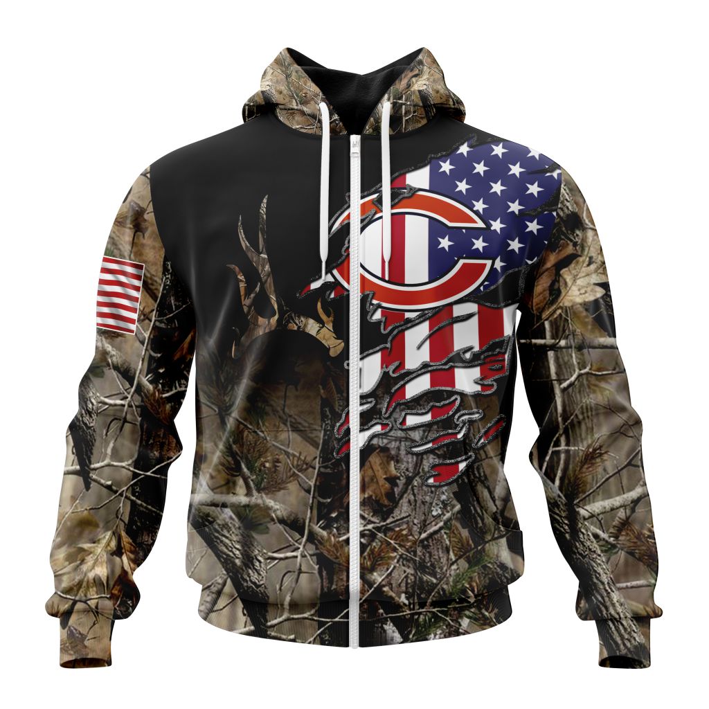 Nfl Chicago Bears Custom Name Number Realtree Hunting Zip Up Hoodie