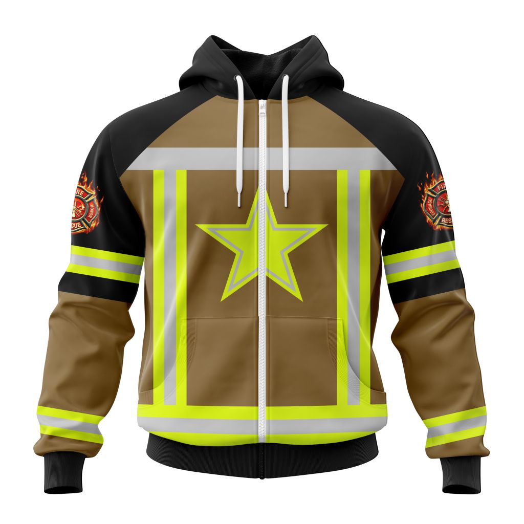 Nfl Dallas Cowboys Custom Name Number Firefighter Uniform Zip Up Hoodie