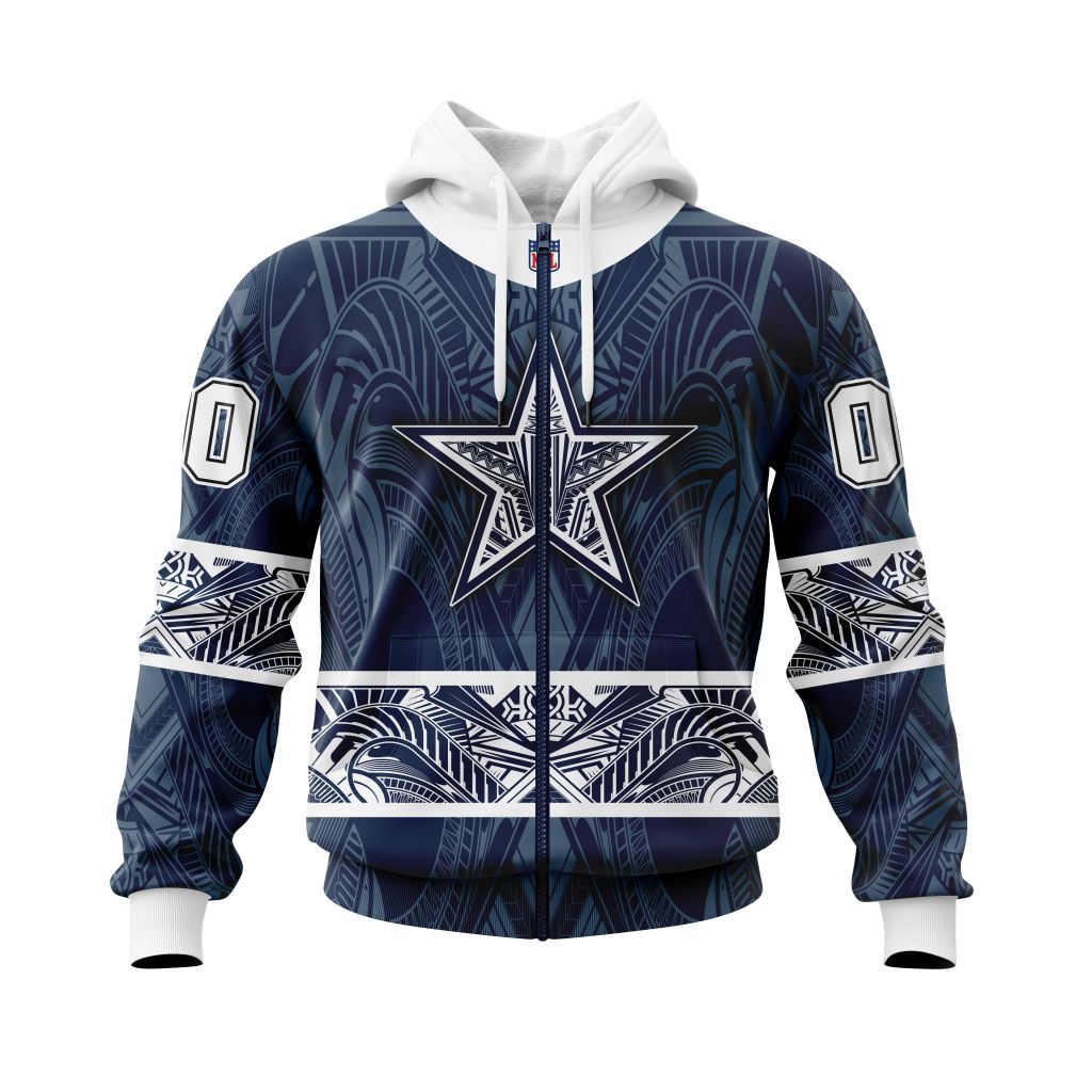 Nfl Dallas Cowboys Custom Name Number Native With Samoa Culture Zip Up Hoodie