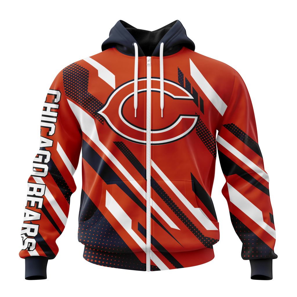 Nfl Chicago Bears Custom Name Number Motocross Concept Zip Up Hoodie