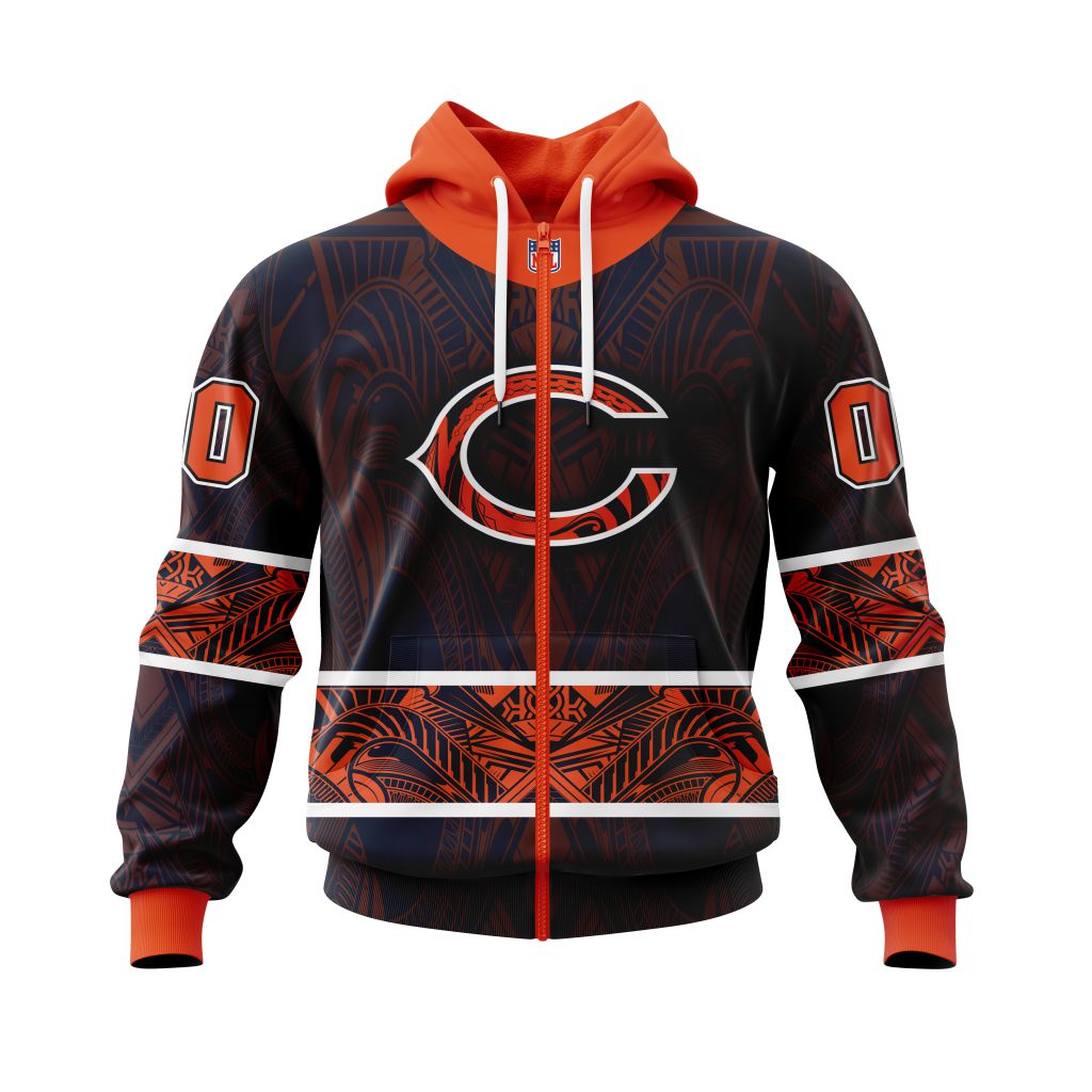 Nfl Chicago Bears Custom Name Number Native With Samoa Culture Zip Up Hoodie