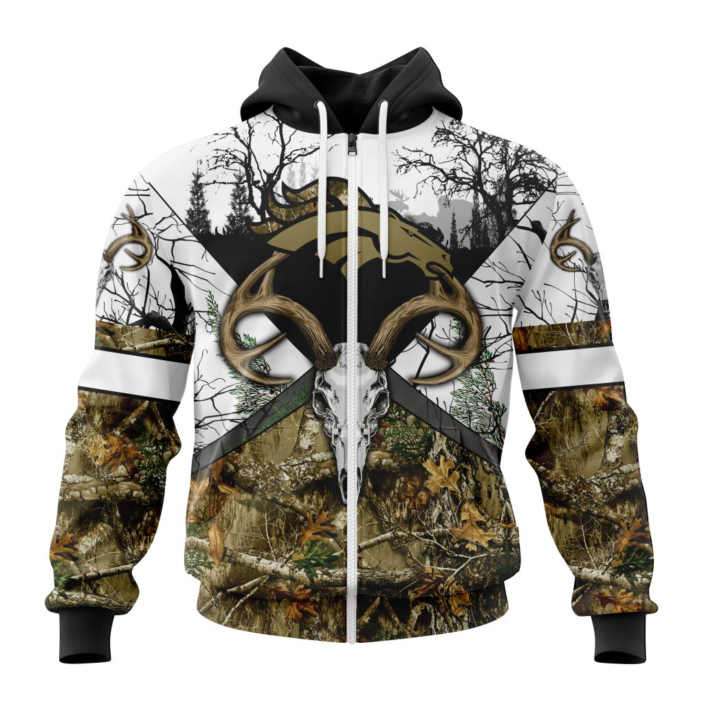 Nfl Denver Broncos Custom Name Number Deer Skull And Forest Zip Up Hoodie