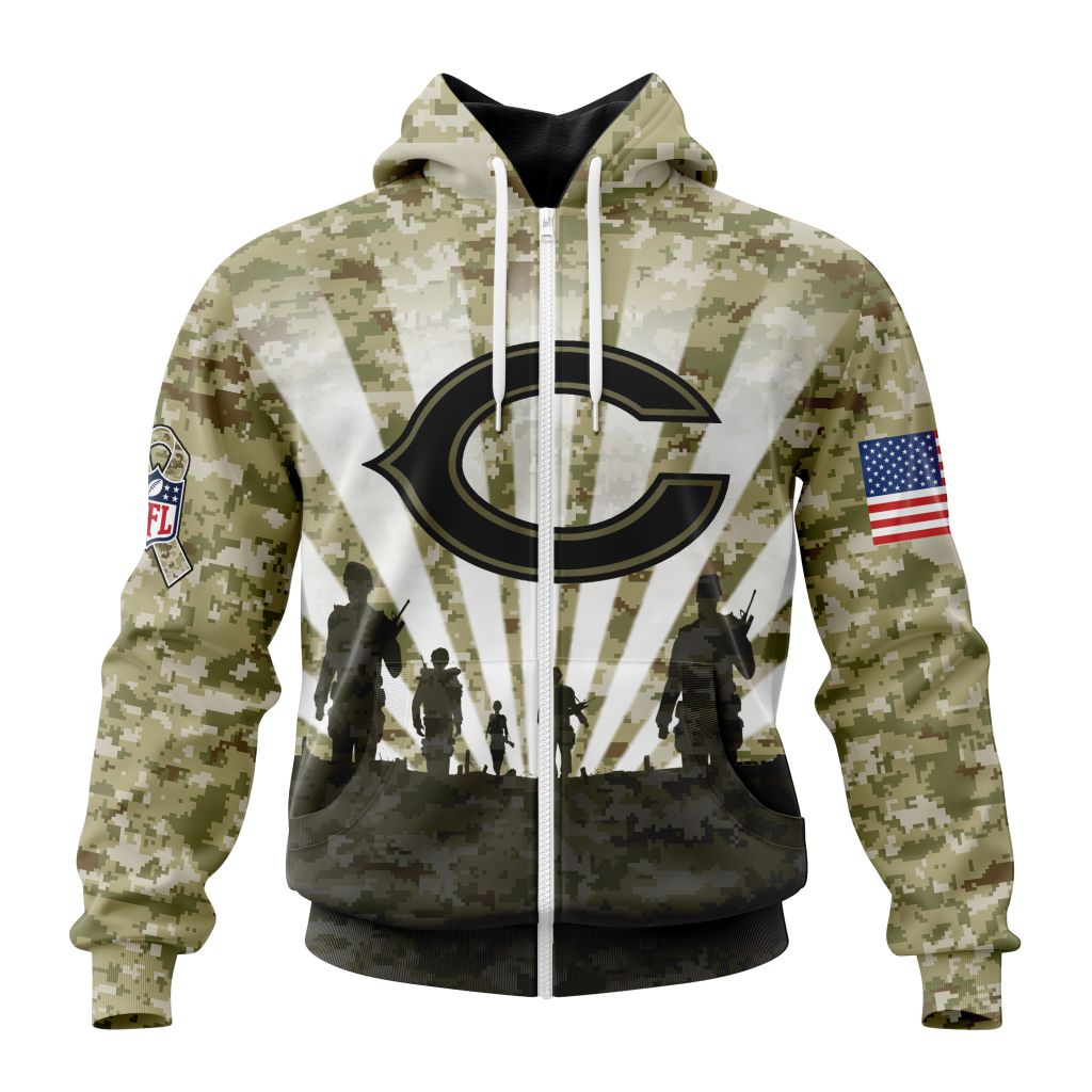 Nfl Chicago Bears Custom Name Number Veterans And Families Zip Up Hoodie