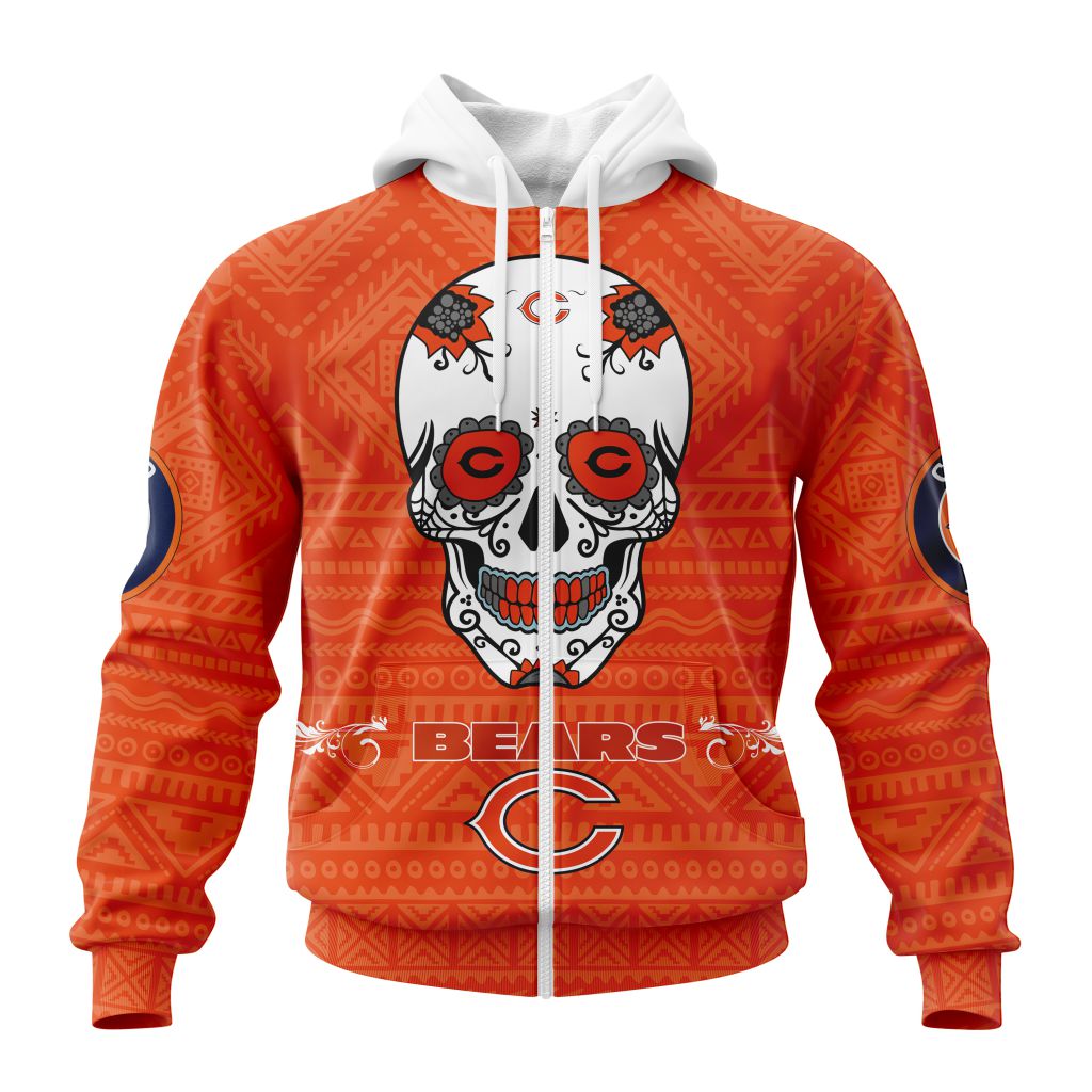 Nfl Chicago Bears Custom Name Number Kits For Dia De Muertos Zip Up Hoodie
