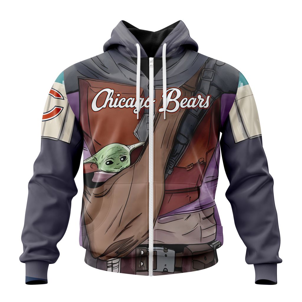 Nfl Chicago Bears Custom Name Number Mandalorian And Baby Yoda Zip Up Hoodie