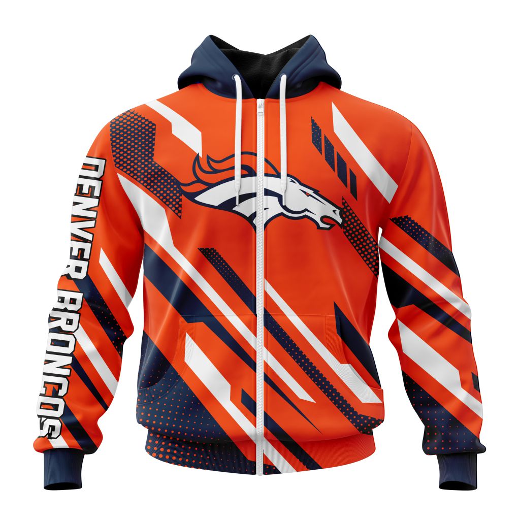 Nfl Denver Broncos Custom Name Number Motocross Concept Zip Up Hoodie