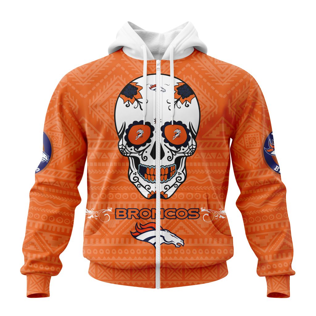 Nfl Denver Broncos Custom Name Number Kits For Dia De Muertos Zip Up Hoodie