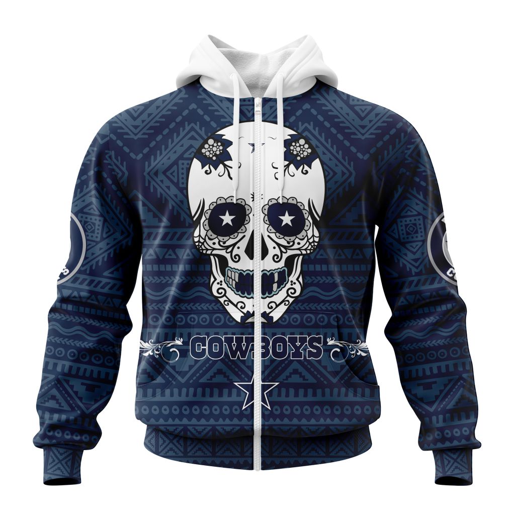 Nfl Dallas Cowboys Custom Name Number Kits For Dia De Muertos Zip Up Hoodie
