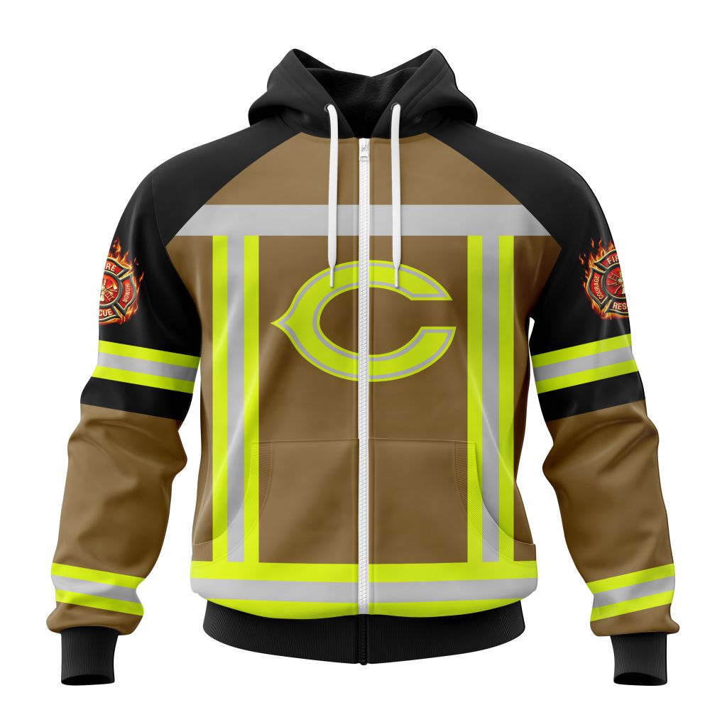 Nfl Chicago Bears Custom Name Number Firefighter Uniform Zip Up Hoodie