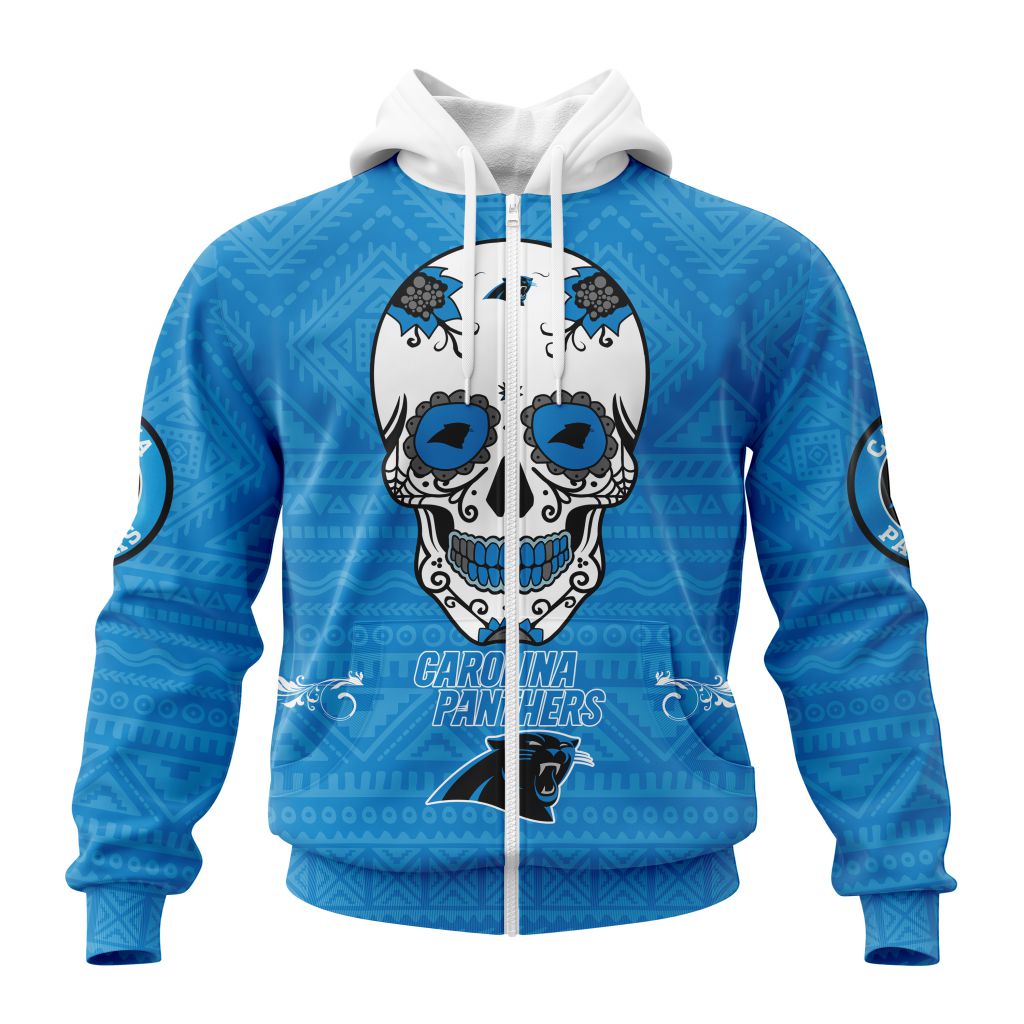Nfl Carolina Panthers Custom Name Number Kits For Dia De Muertos Zip Up Hoodie