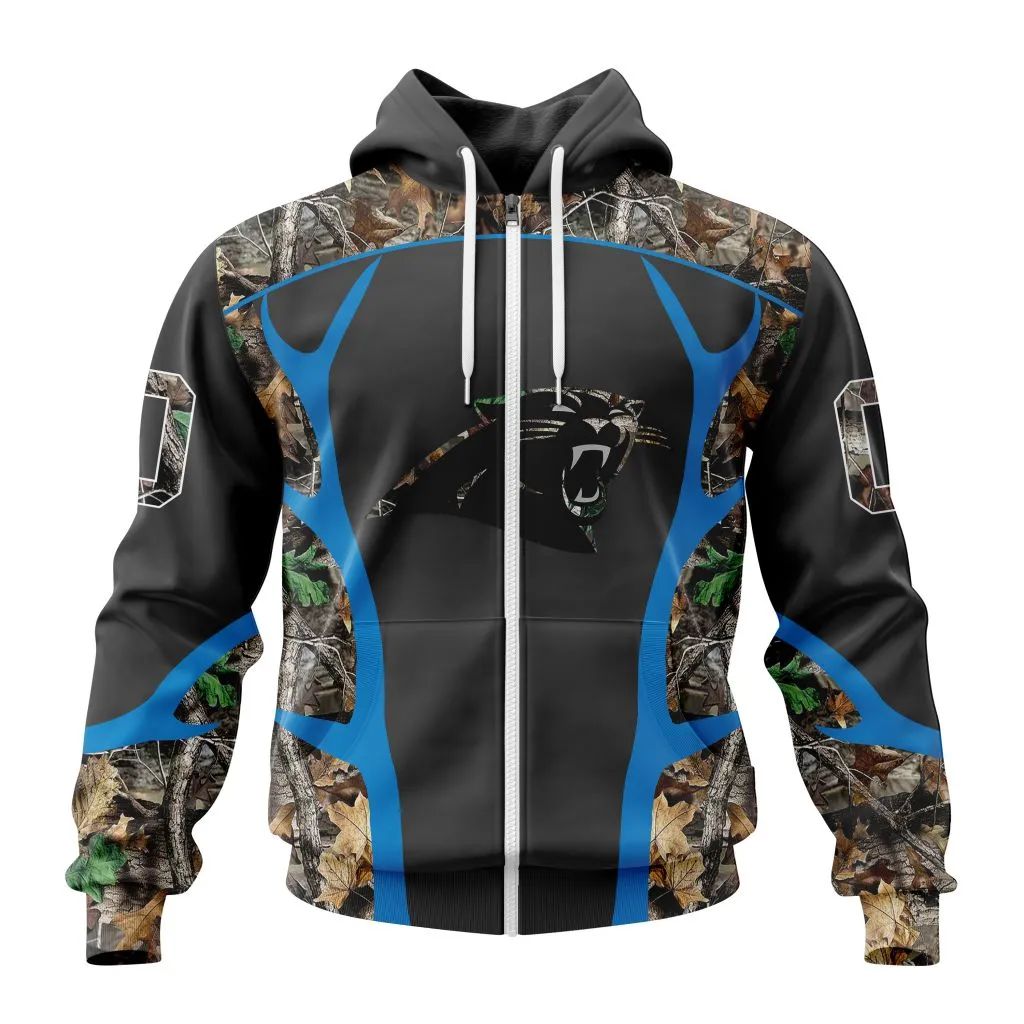 Nfl Carolina Panthers Custom Name Number Hunting Design Zip Up Hoodie