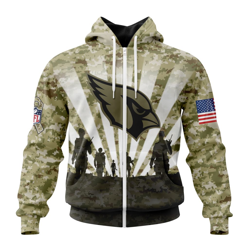 Nfl Arizona Cardinals Custom Name Number Honor Veterans And Families Zip Up Hoodie