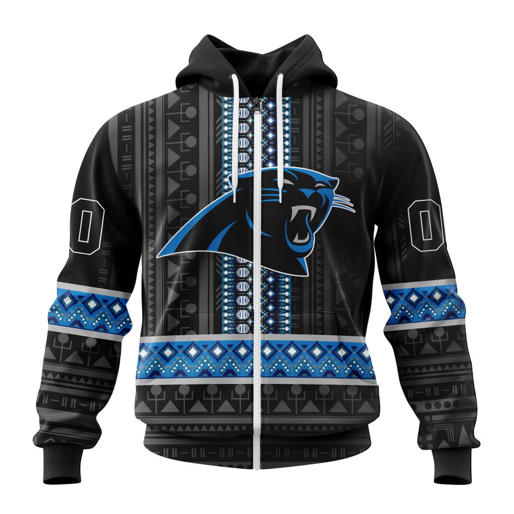Nfl Carolina Panthers Custom Name Number Pattern Native Zip Up Hoodie