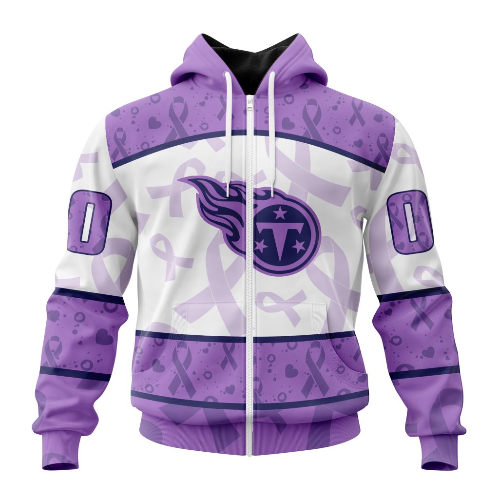 Nfl Tennessee Titans Custom Name Number Fight Cancer Zip Up Hoodie