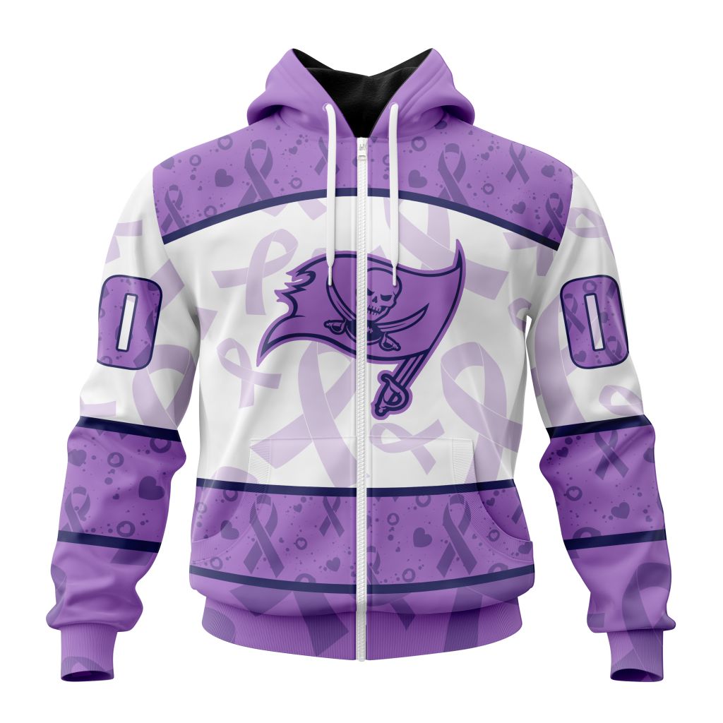 Nfl Tampa Bay Buccaneers Custom Name Number Fight Cancer Zip Up Hoodie