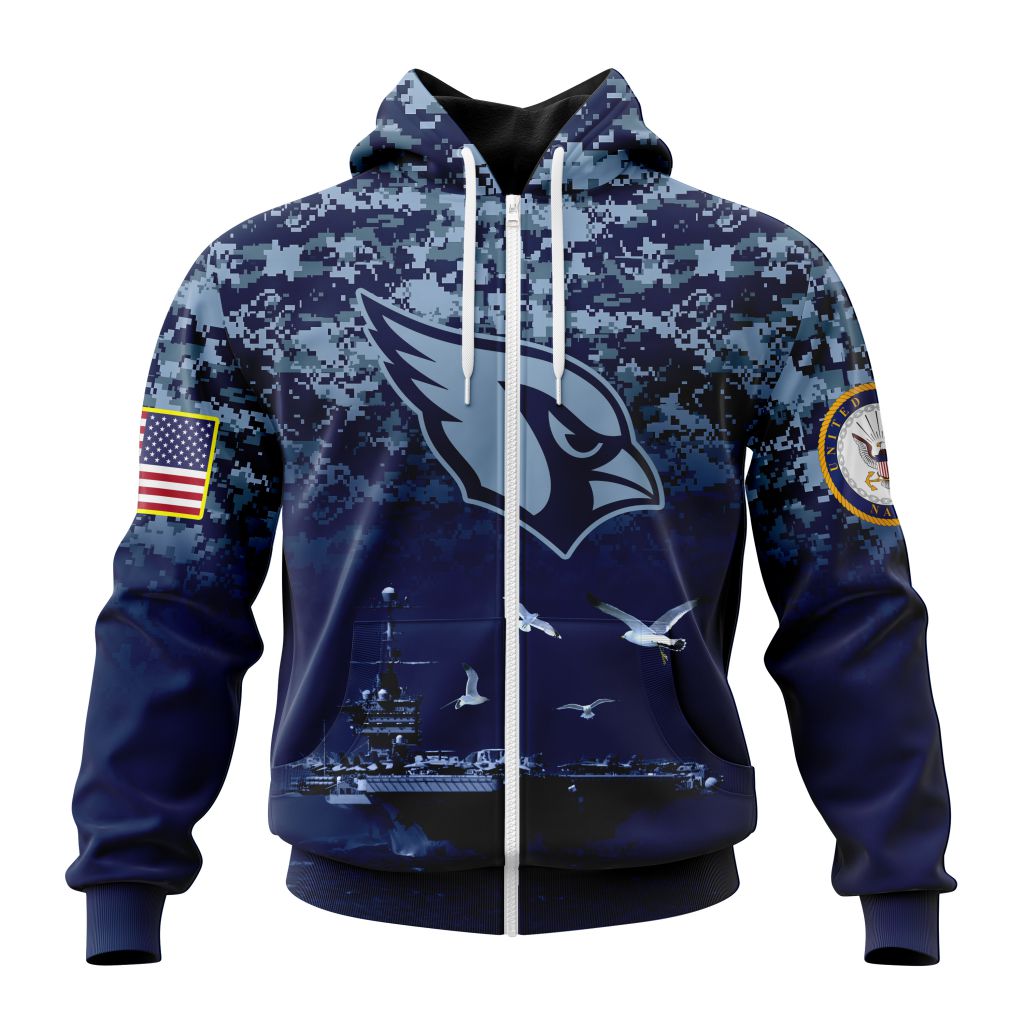 Nfl Arizona Cardinals Custom Name Number Honor Us Navy Veterans Zip Up Hoodie