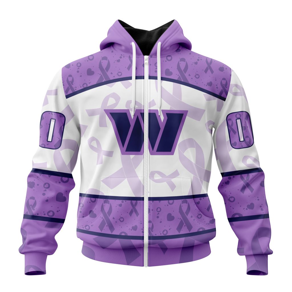 Nfl Washington Commanders Custom Name Number Fight Cancer Zip Up Hoodie