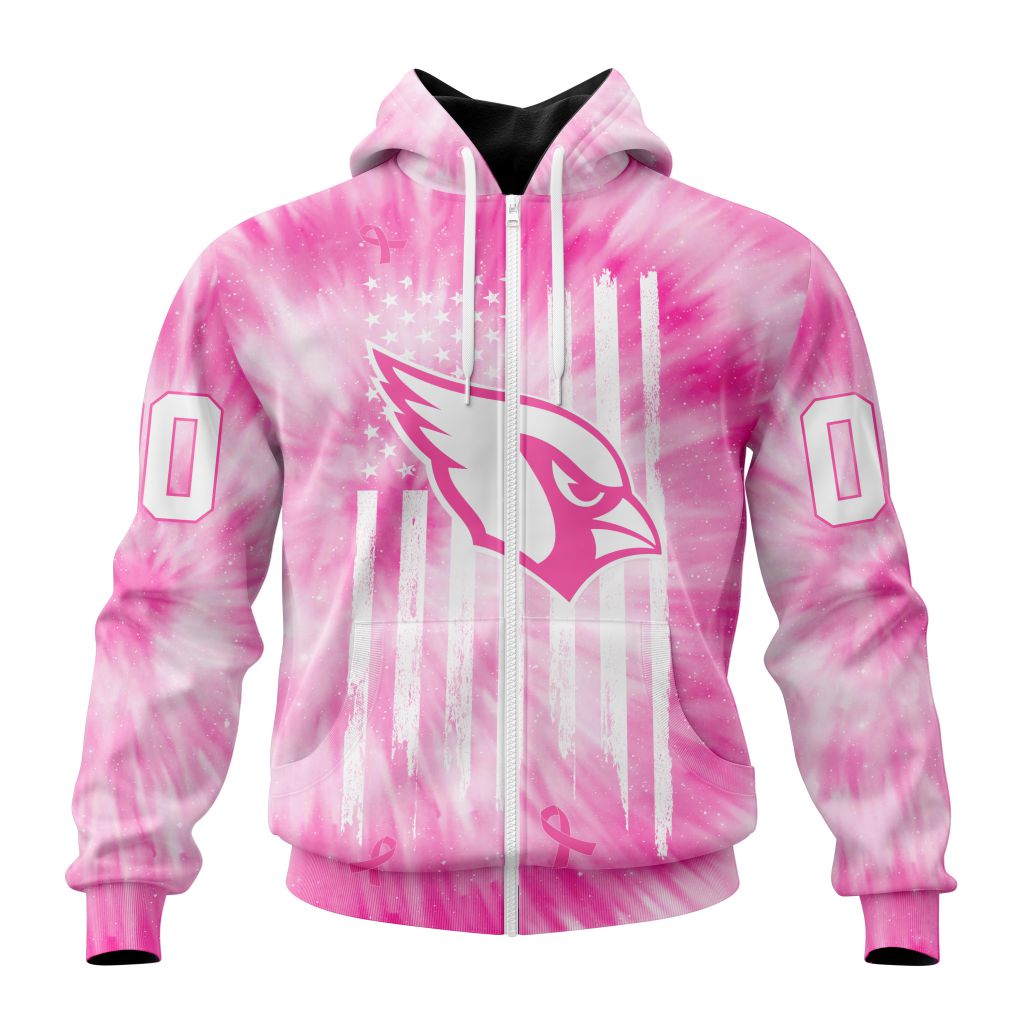 Nfl Arizona Cardinals Custom Name Number Pink Tie-Dye Zip Up Hoodie