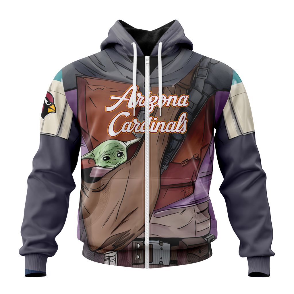 Nfl Arizona Cardinals Custom Name Number Mandalorian And Baby Yoda Zip Up Hoodie