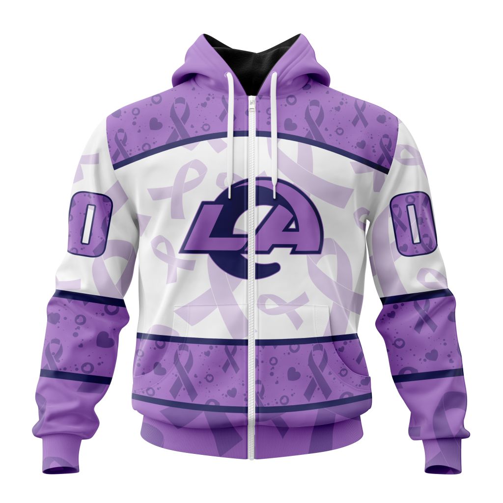 Nfl Los Angeles Rams Custom Name Number Fight Cancer Zip Up Hoodie