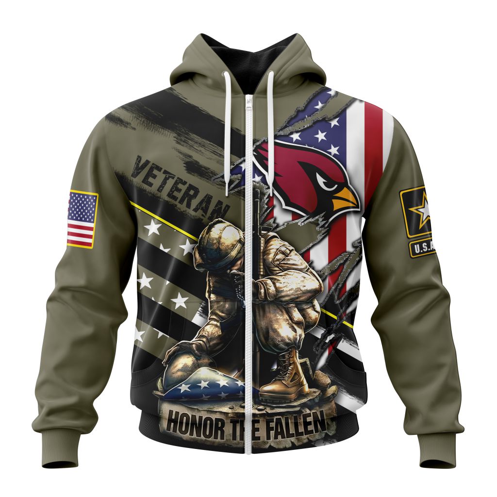 Nfl Arizona Cardinals Custom Name Number Veterans Kneeling Soldier Zip Up Hoodie
