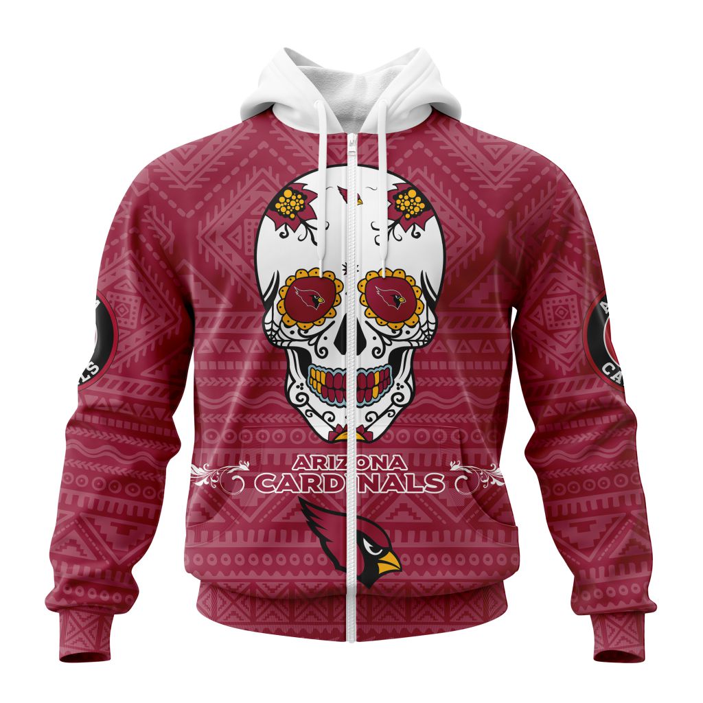 Nfl Arizona Cardinals Custom Name Number Kits For Dia De Muertos Zip Up Hoodie
