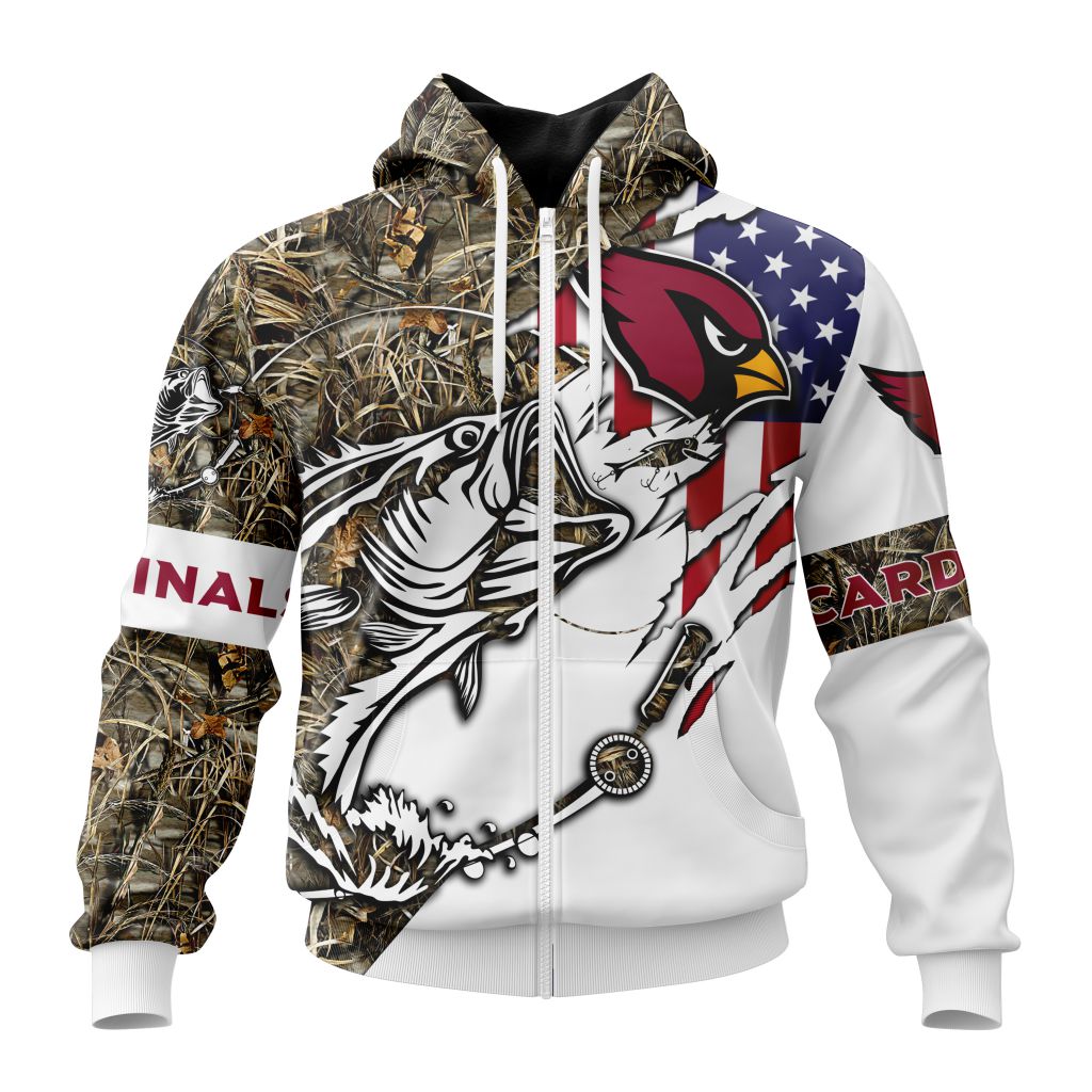 Nfl Arizona Cardinals Custom Name Number Fishing With Flag Of Usa Zip Up Hoodie