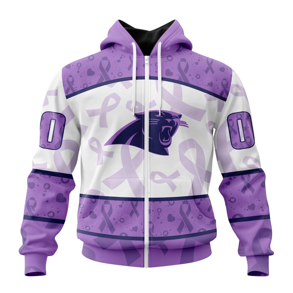 Nfl Carolina Panthers Custom Name Number Fight Cancer Zip Up Hoodie