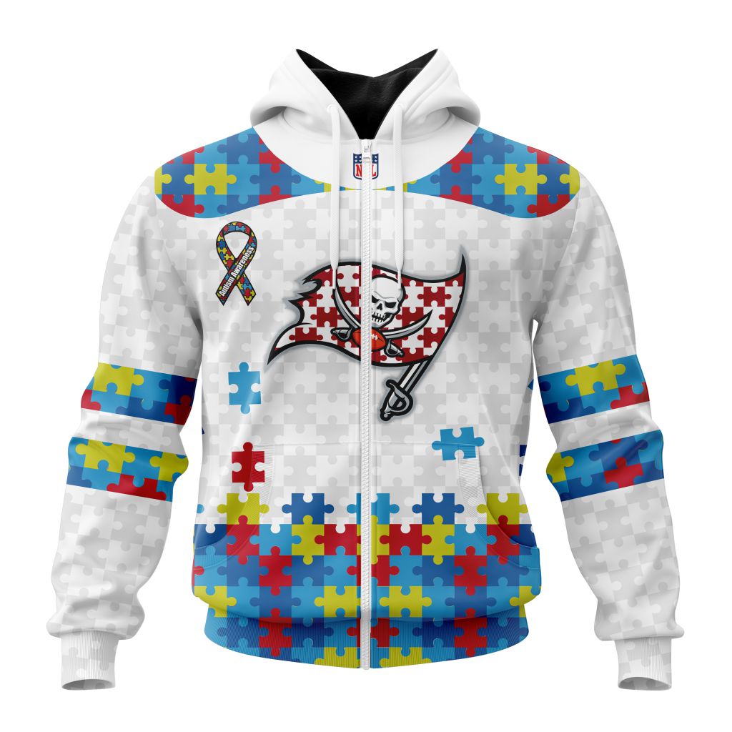 Nfl Tampa Bay Buccaneers Custom Name Number Autism Awareness Zip Up Hoodie