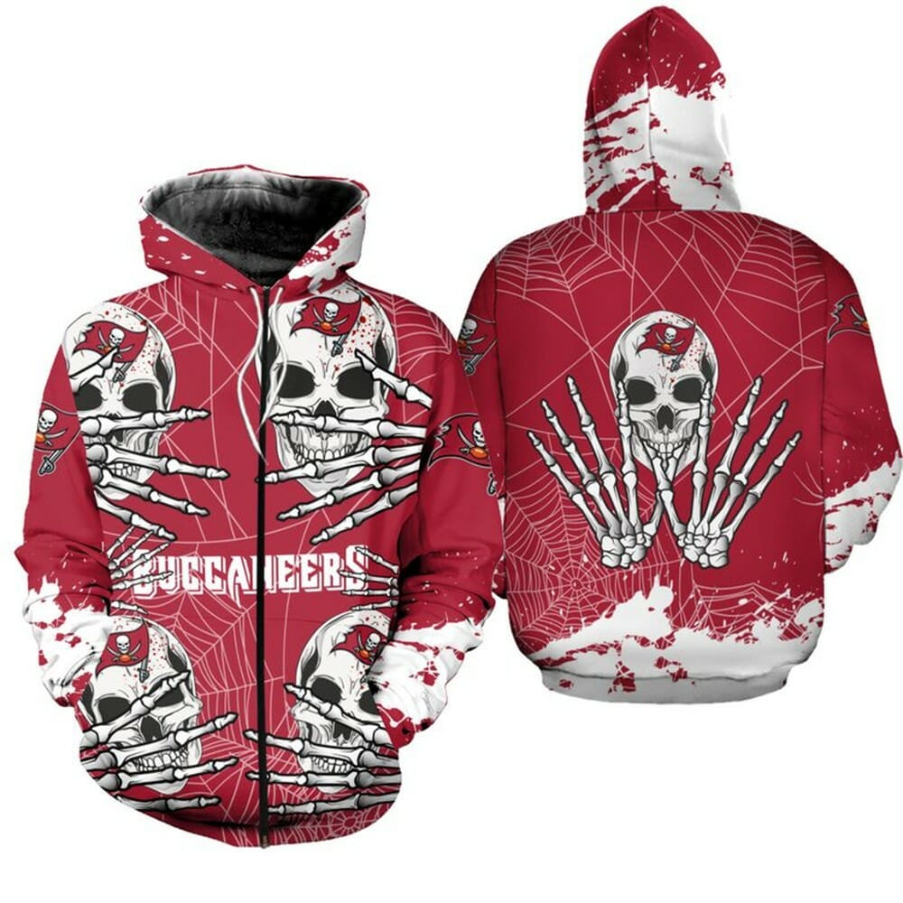 Nfl Tampa Bay Buccaneers Skull Red White Zip Up Hoodie