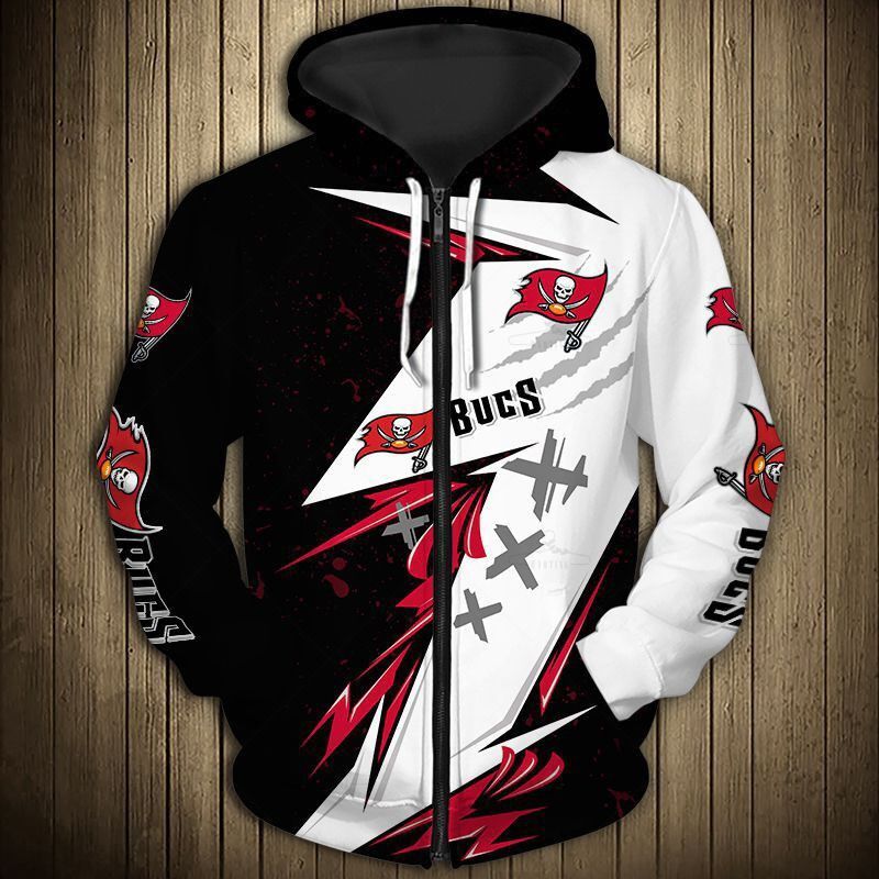 Nfl Tampa Bay Buccaneers Thunder Black White Zip Up Hoodie