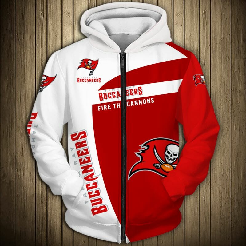 Nfl Tampa Bay Buccaneers White Red Zip Up Hoodie For Fans